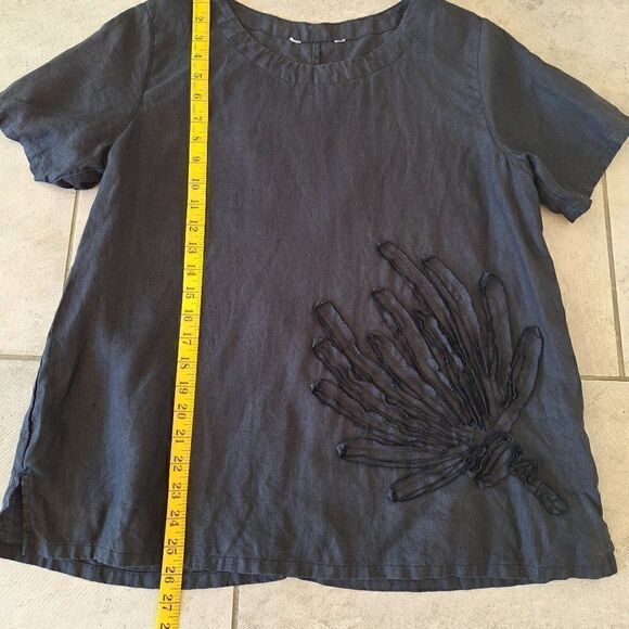 MED black 100% linen Top with embroidery size M - Picture 6 of 7